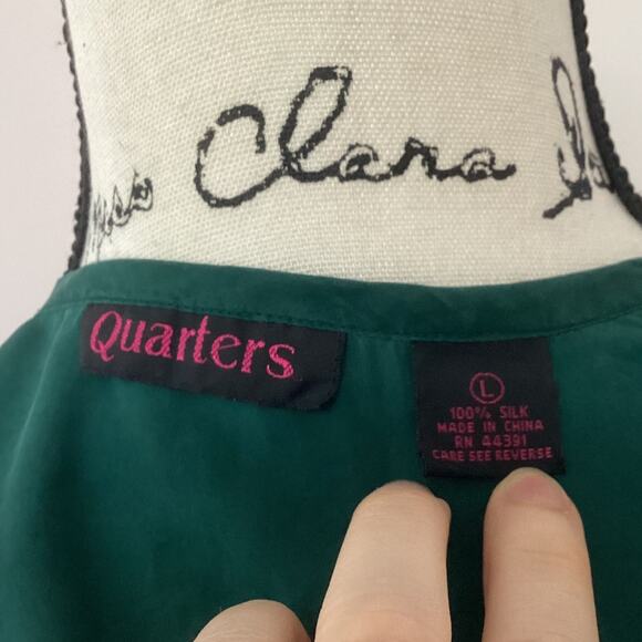 Vintage Quarters Tunic Top Silk Drawstring Drop Waist Button Front Oversized 90s - Picture 8 of 13